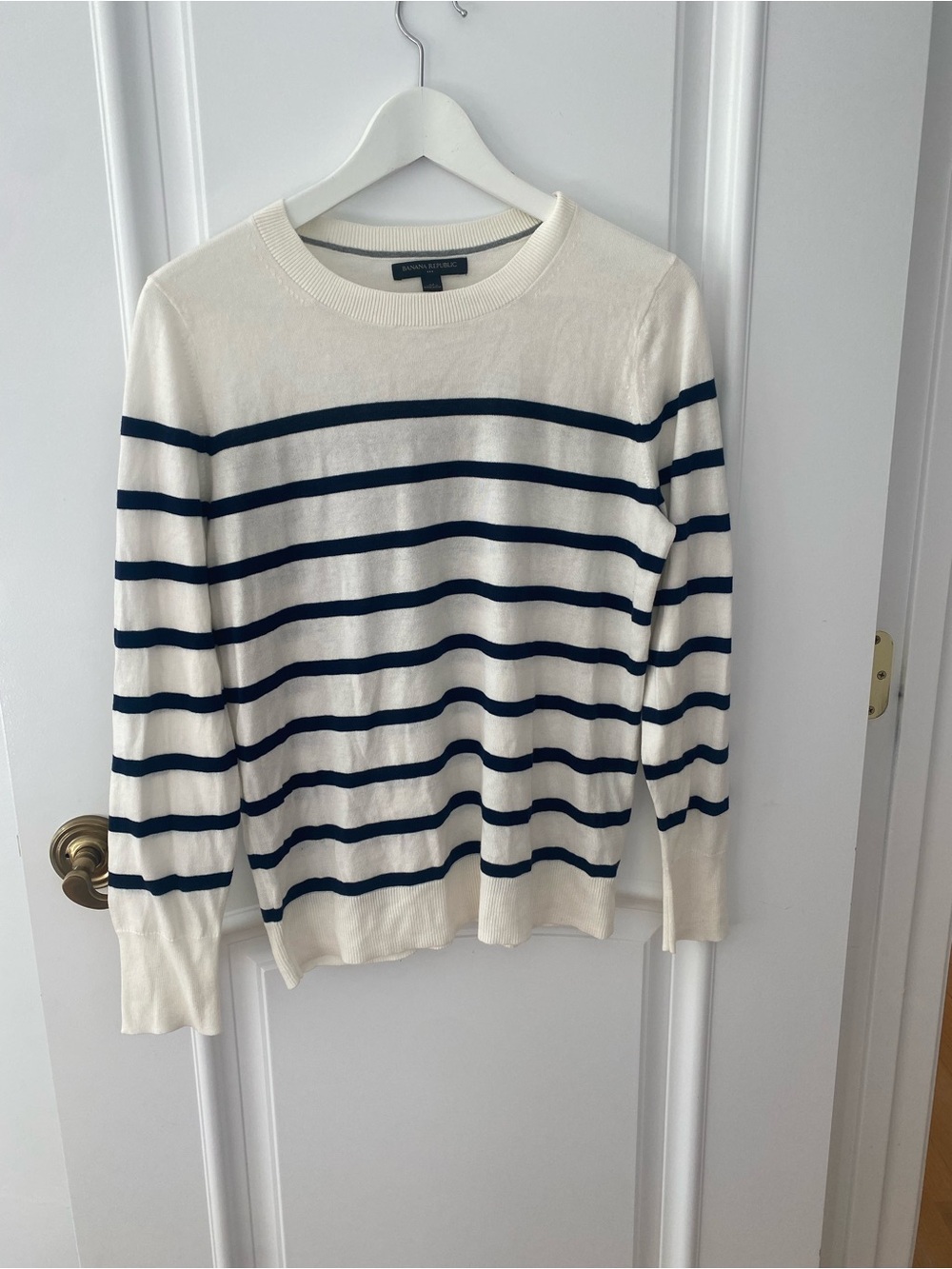 Banana Republic Striped Lightweight Sweater Blue Cream Size M Cotton